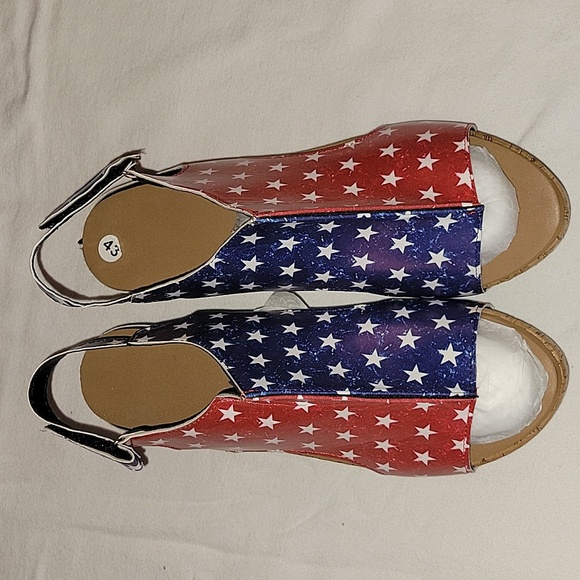 Shoes - Patriotic Cork Heeled Wedges